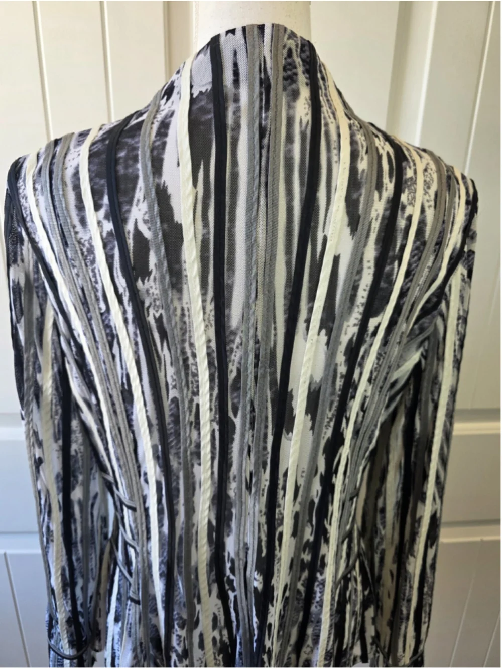 Obstinee by IKO Mesh Zip Front Animal Print Jacket Black Gray White Size 12